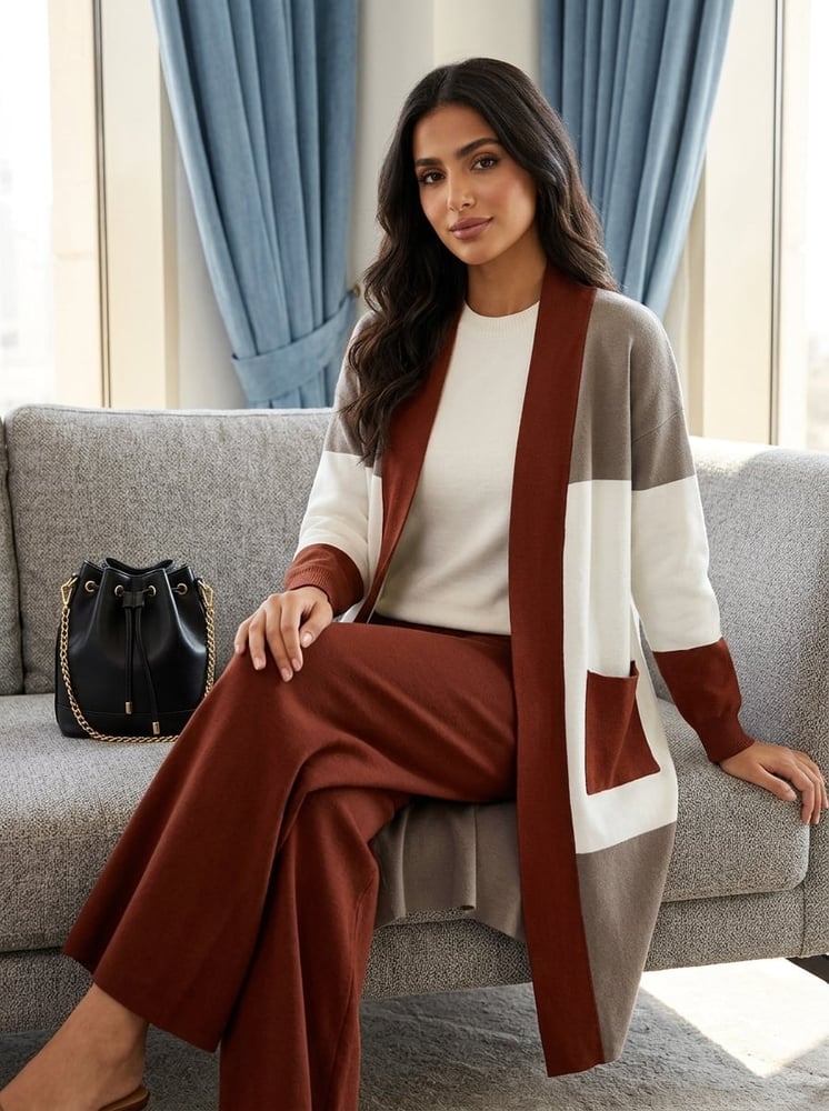 طقم تريكو من ثلاث قطع مع كارديغان طويل فيلارادو V1248 صورة 10