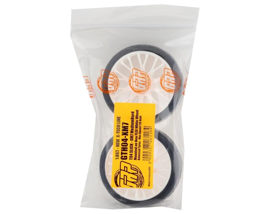 GTH04-XM7 1:8 GT - T04 SLICK - XM7 MediumHard - Mounted on New 20 Spoked FLEX White Wheel - 1 Pair