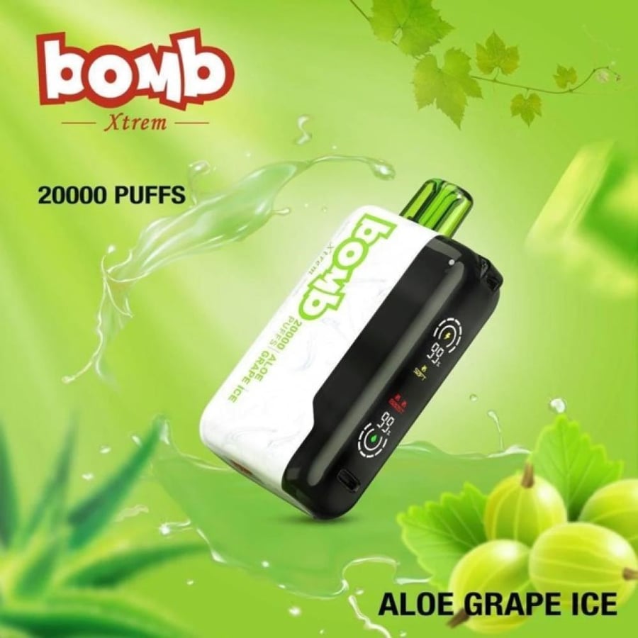 سحبة اكستريم بومب عنب صبار ايس 20000 BOMB XTREM GRAPE ICE ALOE 20000 PUFFS DISPOSABLE