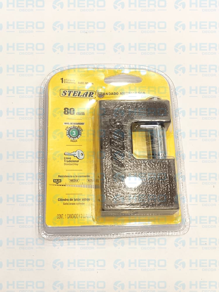 LUKF80-74 - قفل مستطيل، قفل للخزائن/المستودعات، مطلي بمسحوق أسود، HP 80 مم، جسم حديدي، قلب نحاسي.