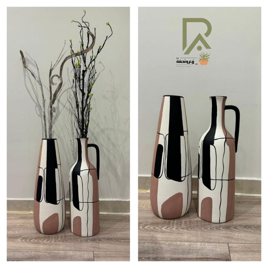 A set of marble-colored ceramic vases with distinctive colors