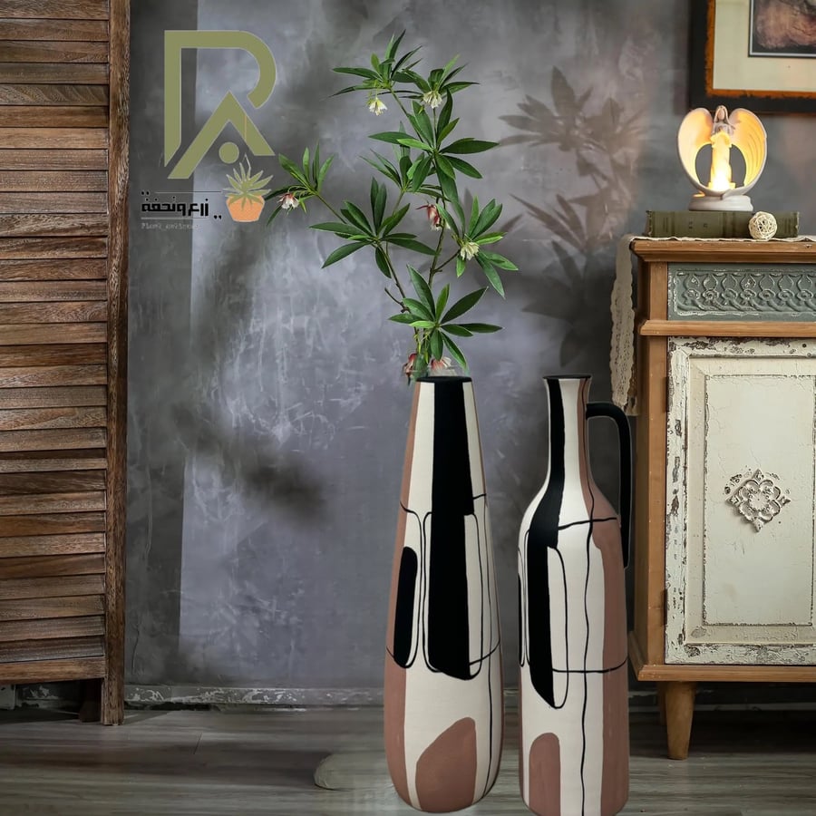 A set of marble-colored ceramic vases with distinctive colors
