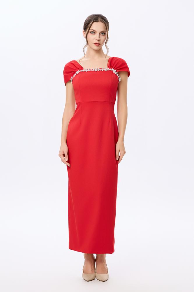 Red crepe dress