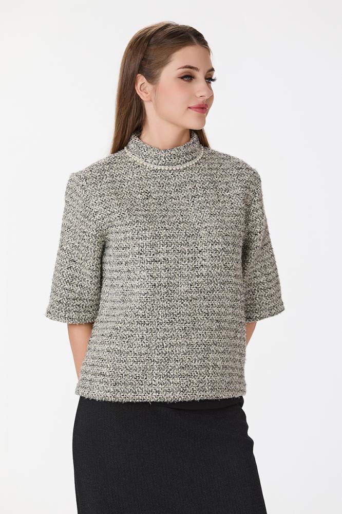 Tweed blouse with pearls