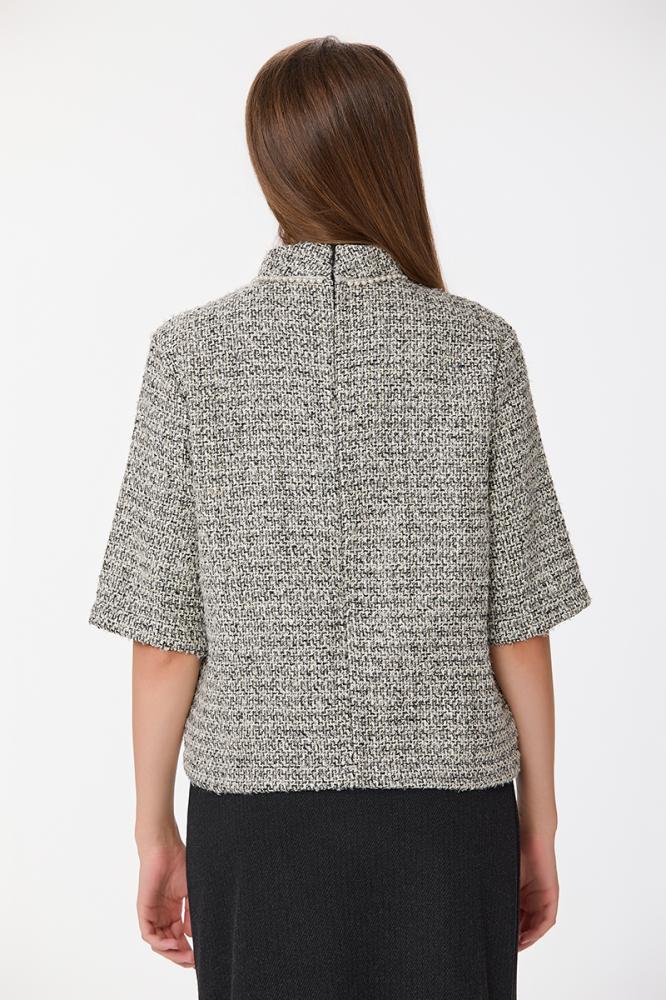 Tweed blouse with pearls