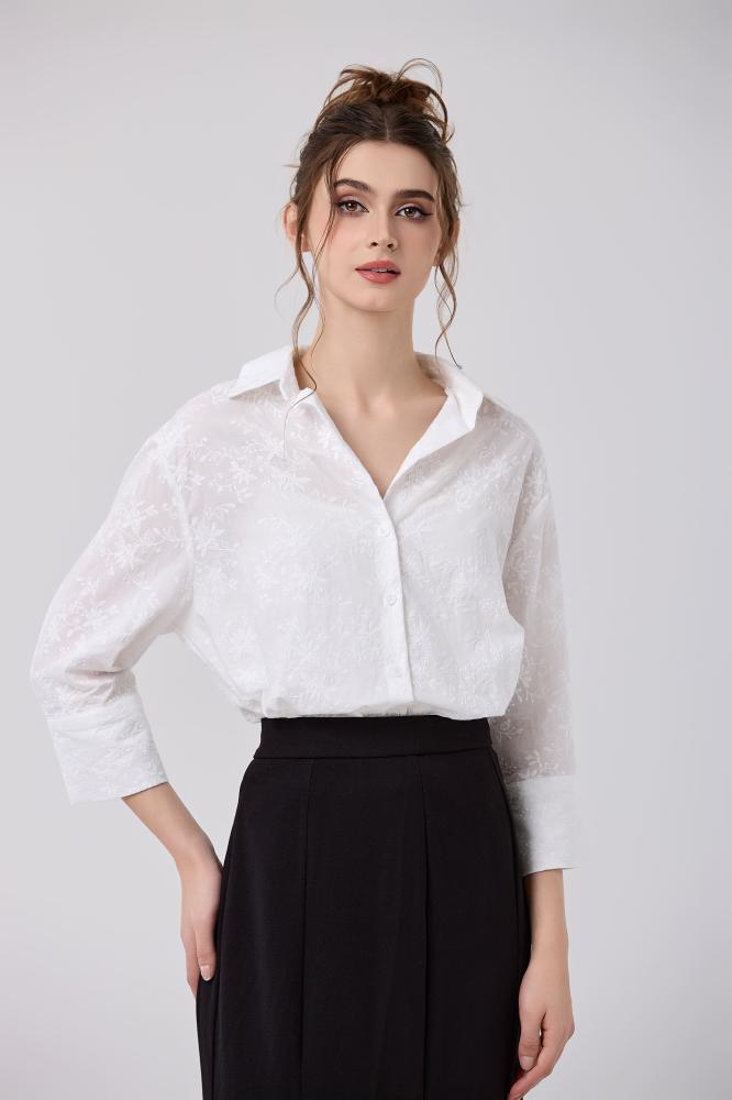 Off-white cotton blouse with embroidery