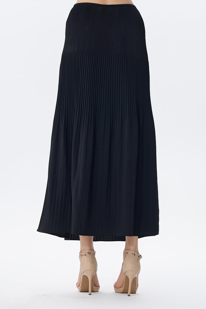 Long black pleated skirt in a classic style