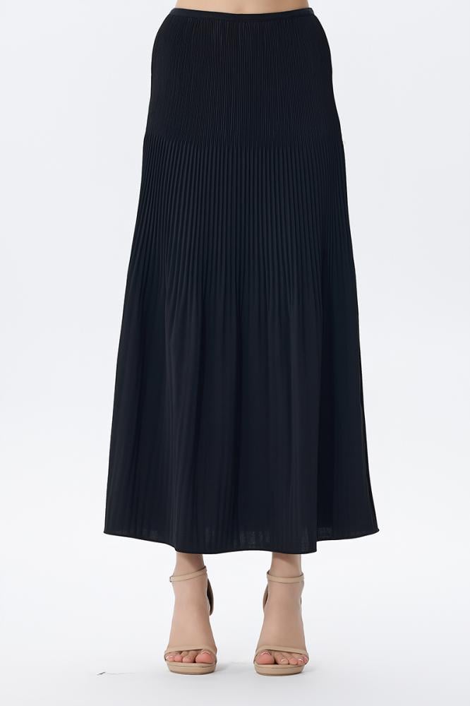Long black pleated skirt in a classic style