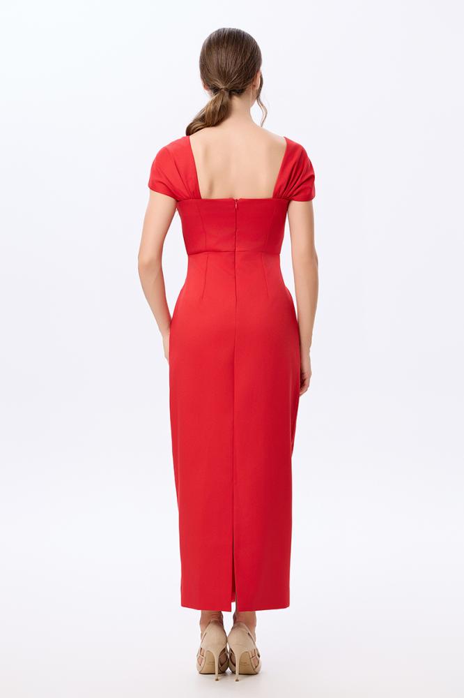 Red crepe dress