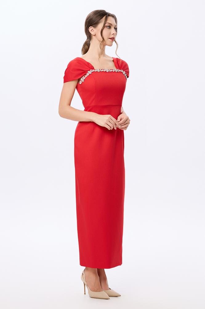 Red crepe dress