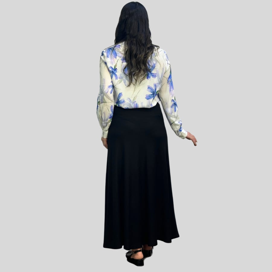 Black cotton flared skirt