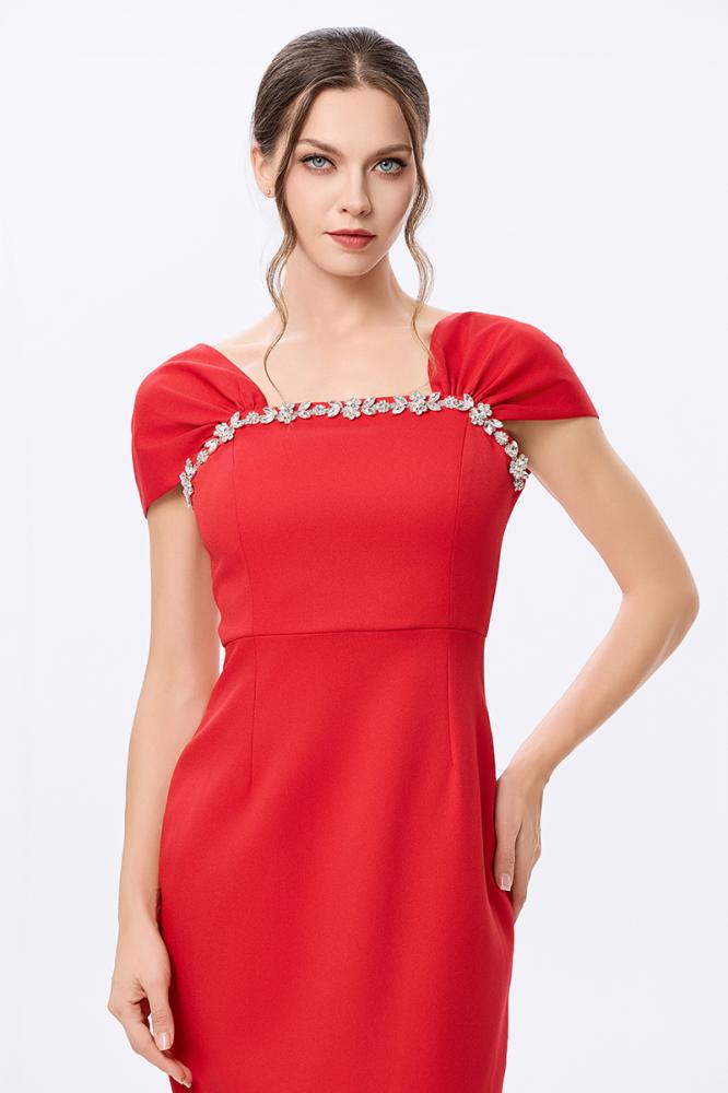 Red crepe dress