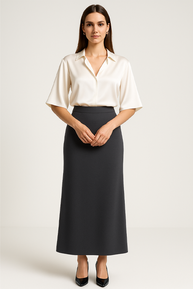 تنورة كريب رمادي ماكسي بفتحه