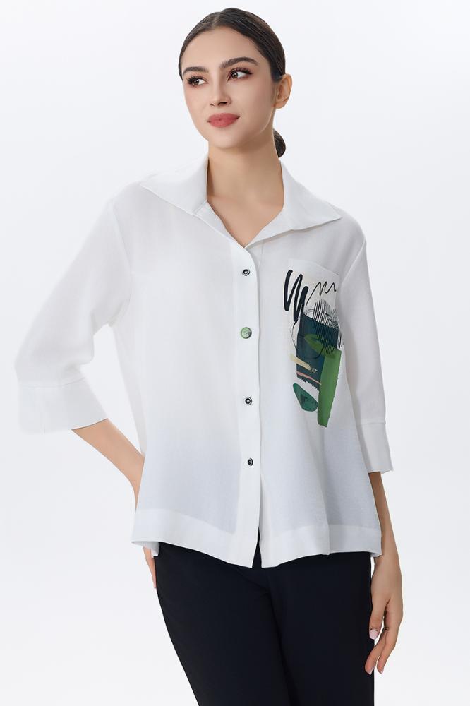 Chiffon blouse with geometric print with pocket