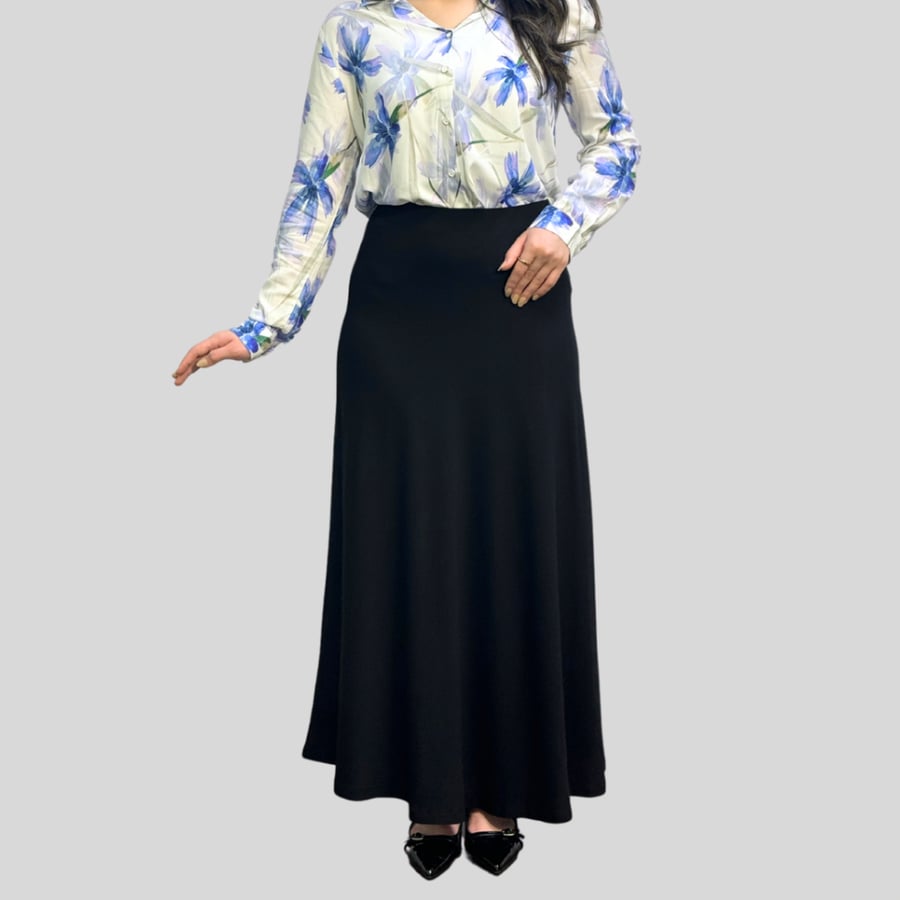 Black cotton flared skirt