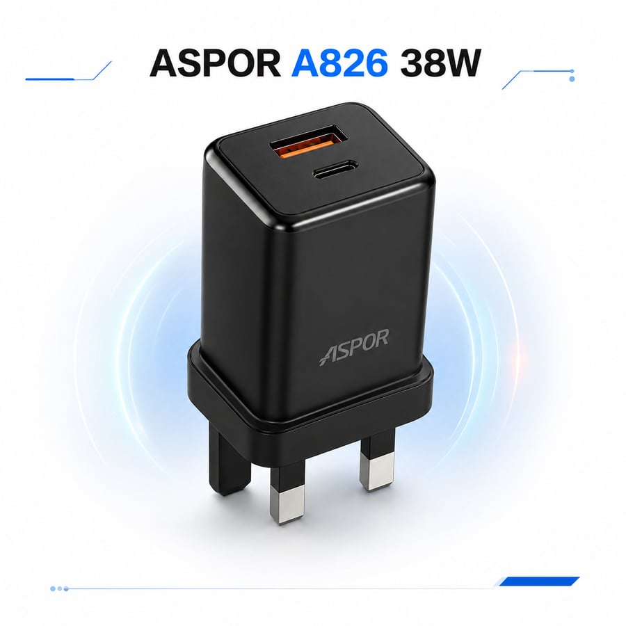 شاحن ASPOR A826 بقدرة 38W ودعم PD وQC 3.0