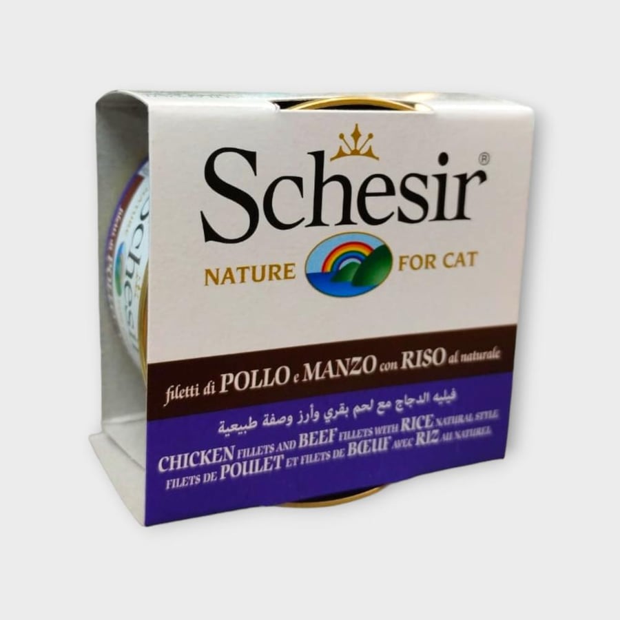 Schesir wet food Chicken & Beef with Rice Natural Style 85g معلبات أكل قطط