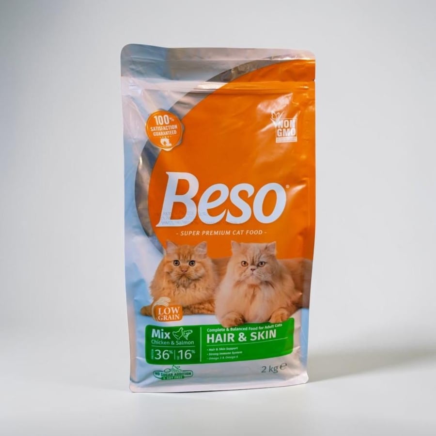 Beso Mix Chicken & Salmon HAIR & SKIN CAT FOOD 2KG أكل قطط جاف