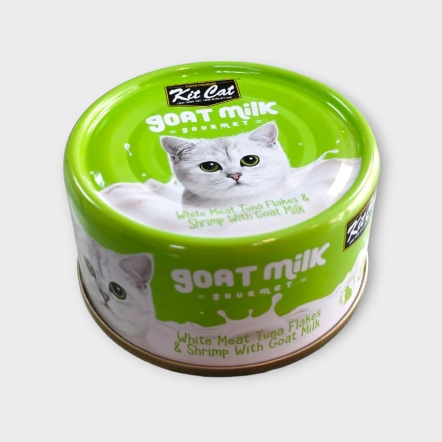 Kit Cat goat milk KC2340 White Meat Tuna Flakes & Shrimp 70g معلبات أكل قطط