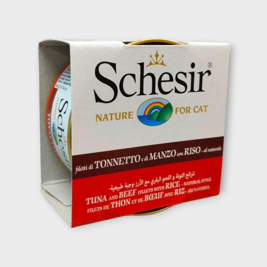 Schesir wet food Tuna and Beef with Rice Natural Style 85g معلبات أكل قطط