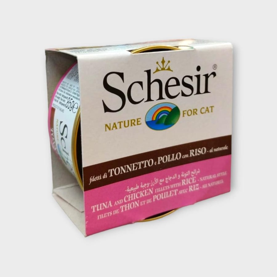 Schesir wet food Tuna and Chicken with Rice Natural Style 85g معلبات أكل قطط
