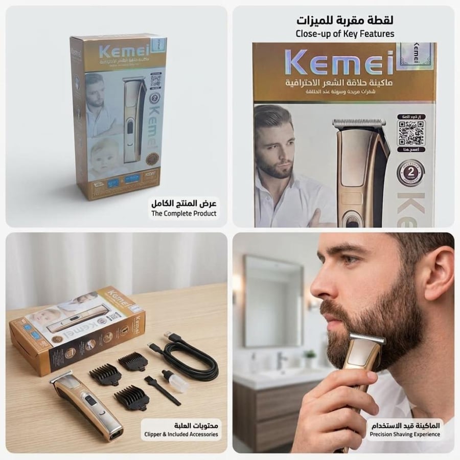 ماكينة حلاقة كيمي Kemei KM-5017 للأطفال والرجال للتحديد والتشذيب وحلاقة الدقن