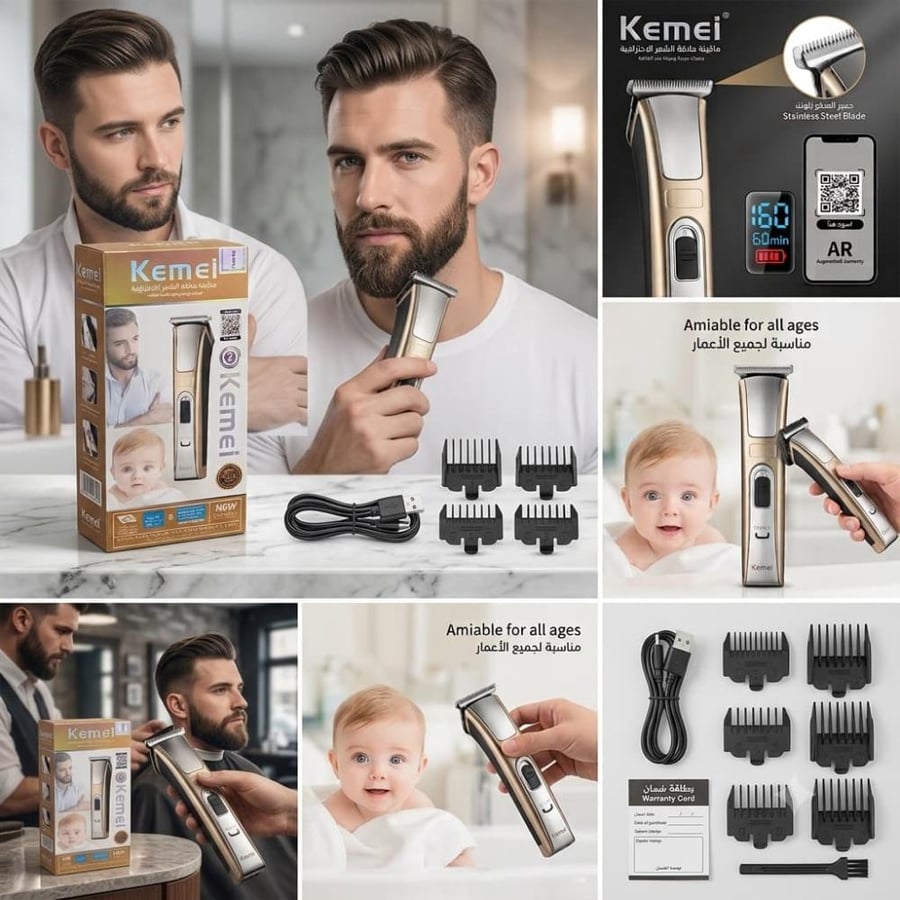 ماكينة حلاقة كيمي Kemei KM-5017 للأطفال والرجال للتحديد والتشذيب وحلاقة الدقن