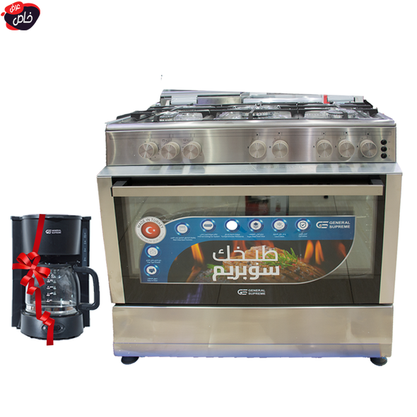 فرن جنرال سوبريم 5 شعلات غاز – 90*60 سم – أمان كامل فري استاند مصري