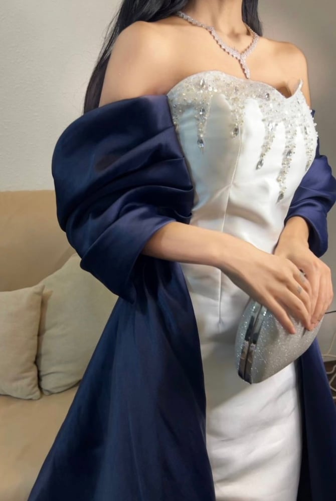 Blue and white dress
