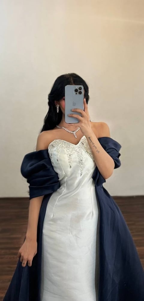 Blue and white dress