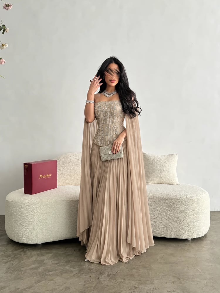 فستان سهره بيج باكمام طويله بيليسه