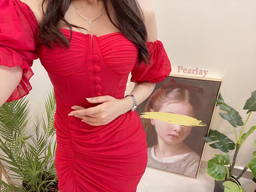 Red with sleeve long dress