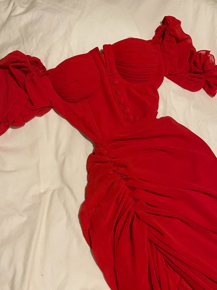 Red with sleeve long dress