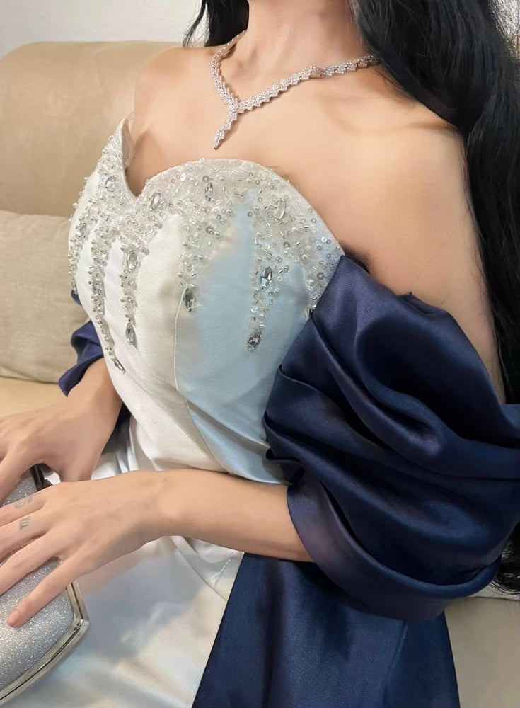 Blue and white dress
