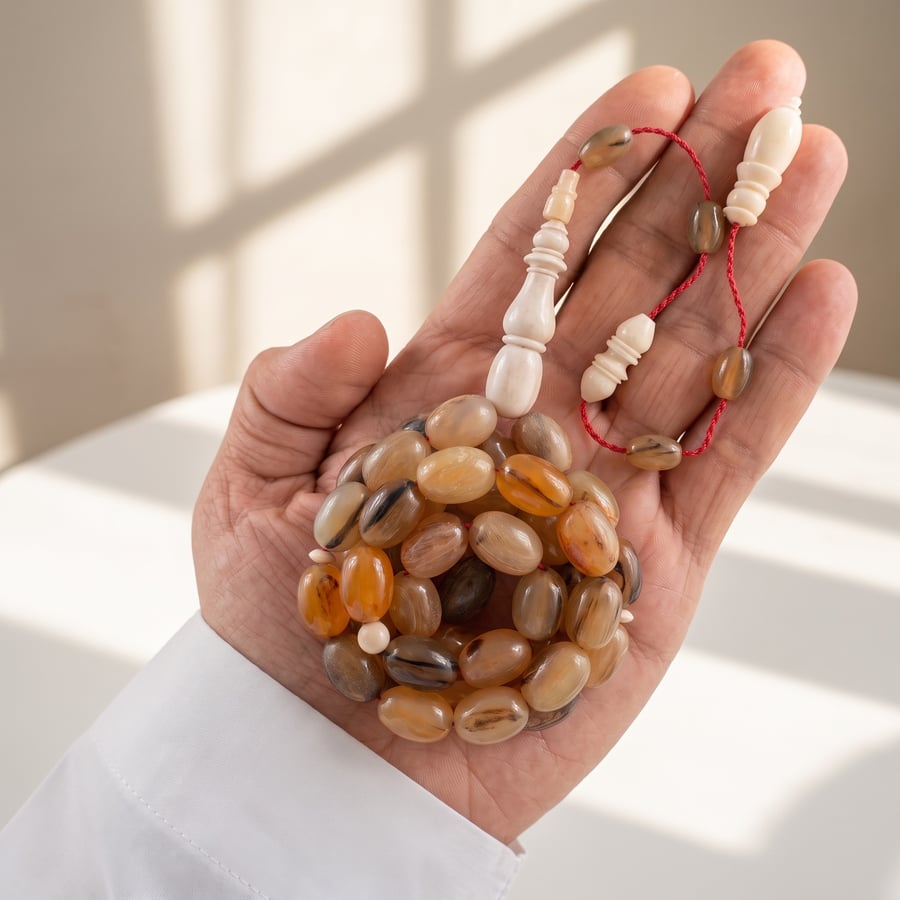 سبحة ظهر السلحفاة ( ترسه ) مع فواصل وشاهد عظم نعام 41 خرزة