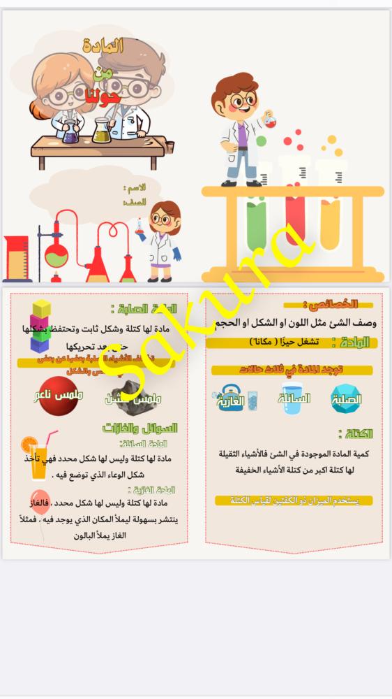 مطويه علوم ( الماده من حولنا ) صف اول ابتدائي الترم الثاني 1446