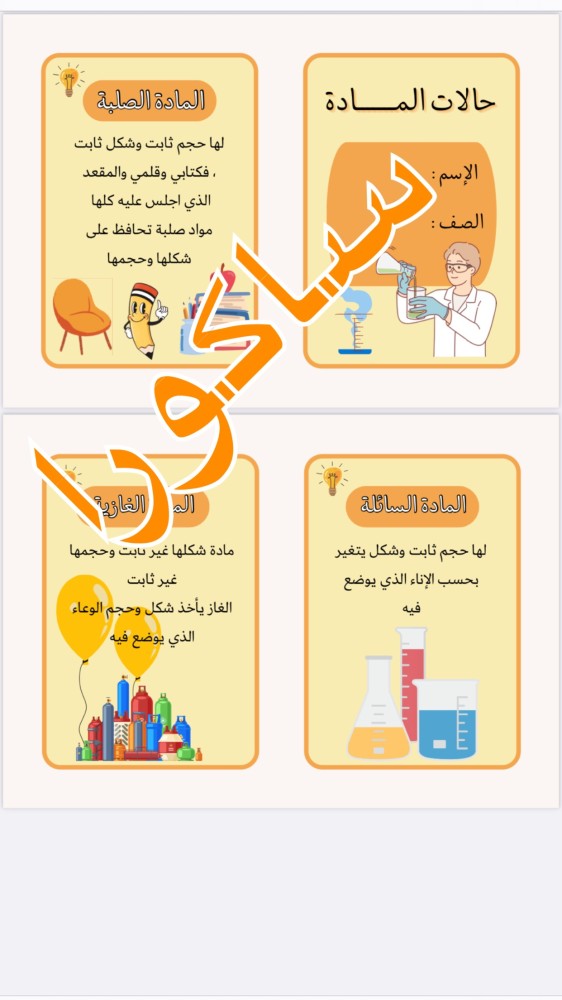 مطويه علوم صف ثالث ابتدائي حالات الماده (الترم الثالث)