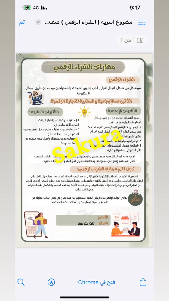مشروع اسريه ( مهارات الشراء الرقمي ) صف ثالث متوسط الترم الاول