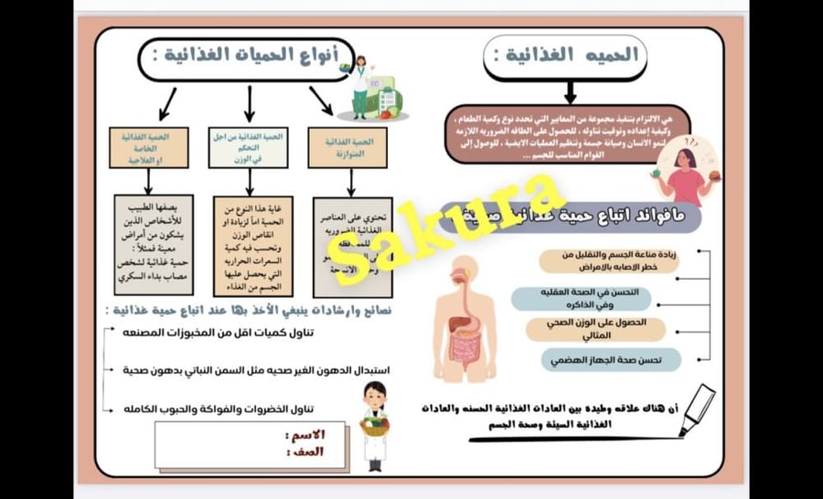 خرايط مفاهيم اسريه ( الحميات الغذائيه ) صف ثاني  متوسط الترم الثالث