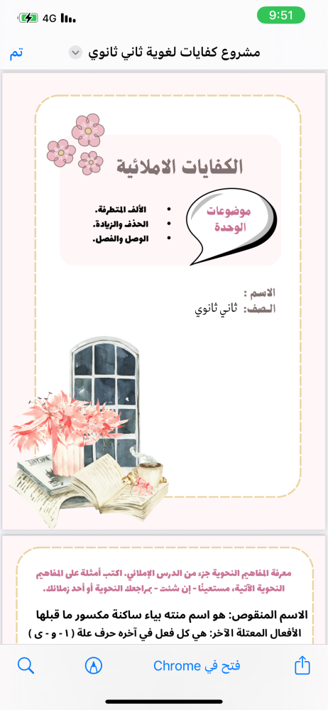 مشروع كفايات لغويه (كفايات املائيه )صف ثاني ثانوي الترم الاول (11صفحة)