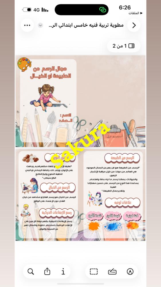 مطويه تربيه فنيه ( مجال الرسم من الطبيعة والخيال ) ا