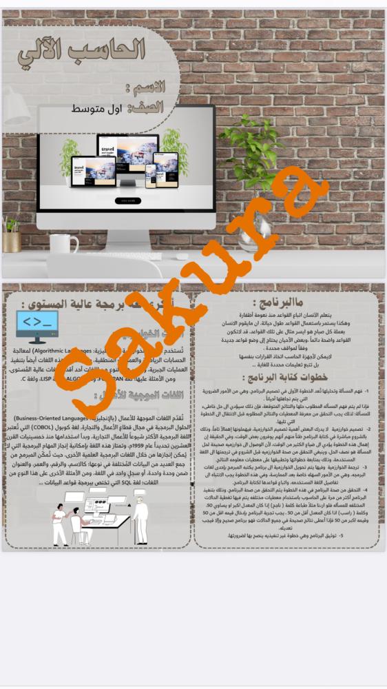 مطوية مهارات رقميه ( مالبرنامج) صف اول متوسط الترم الاول