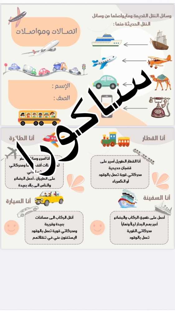مطويه لغتي الاتصالات والمواصلات صف ثاني ابتدائي (الترم الثالث )