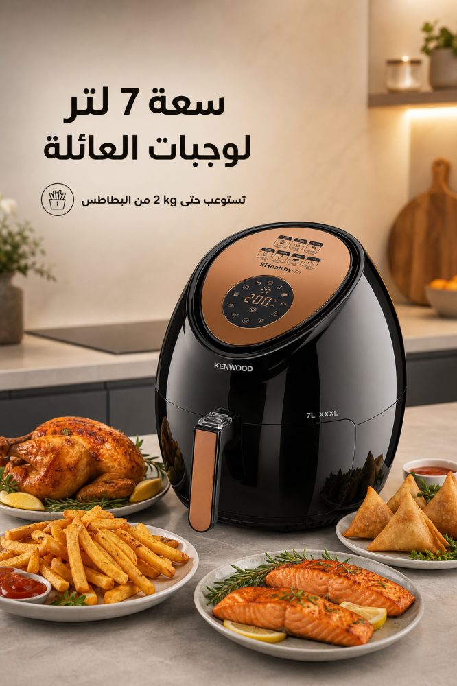 قلاية هوائية رقمية Kenwood بسعة 7 لتر وقدرة 1800 واط HFP72.000BK
