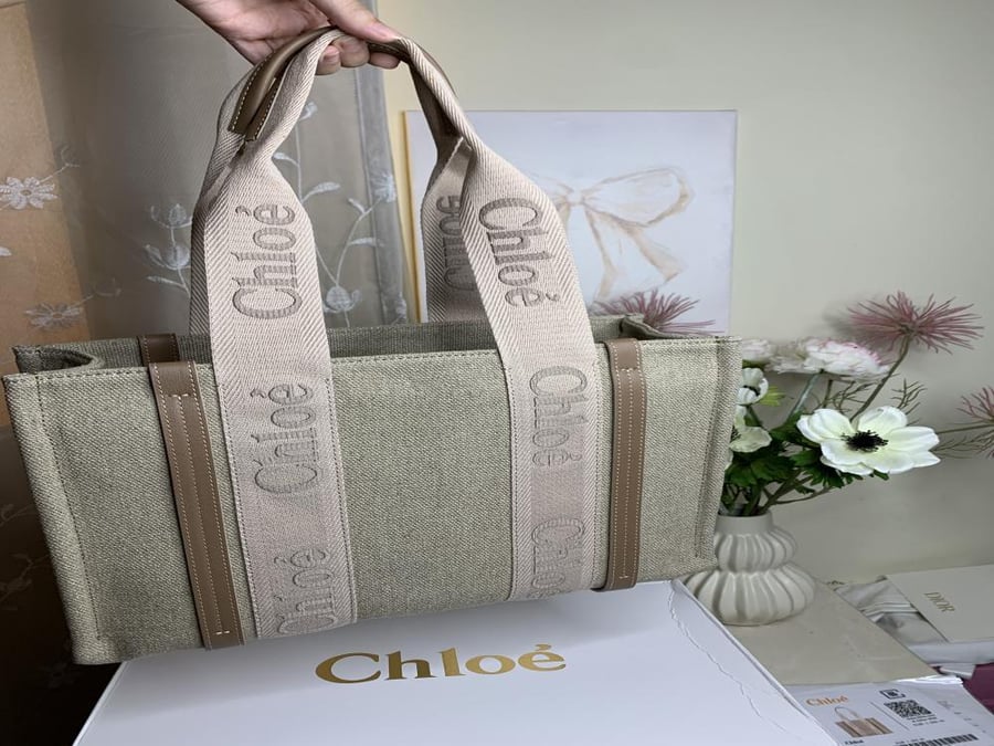 حقيبة Chlo 36cm بحزام قماشي مطبوع وتفاصيل جلدية