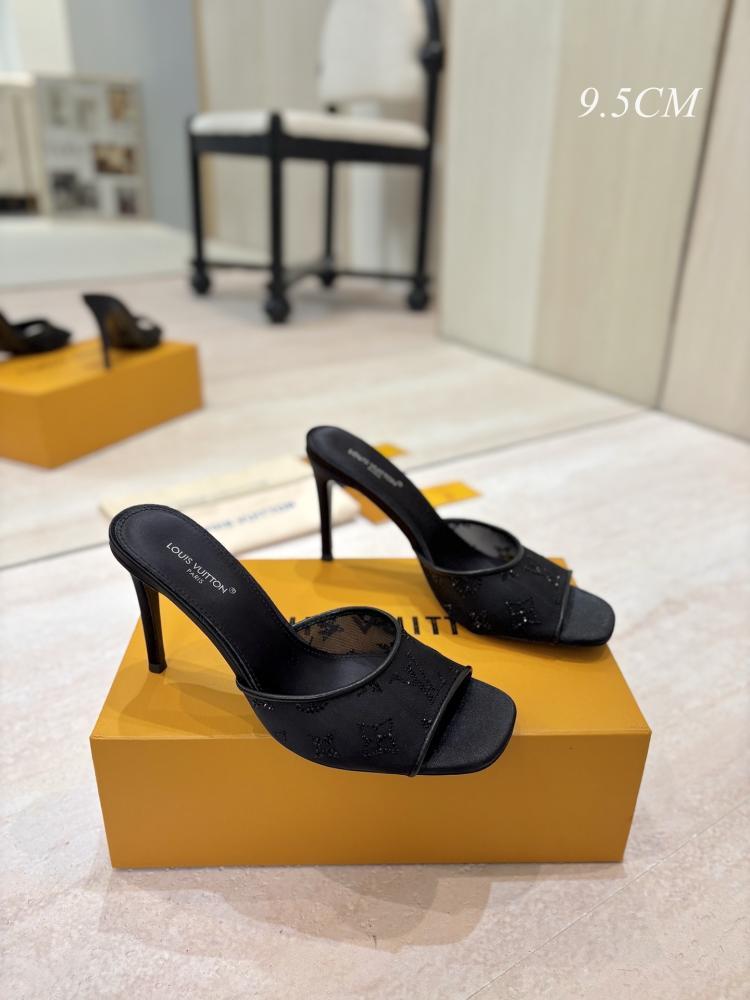 Lv heels حذاء كعب عالي أسود بكعب رفيع 9 5 سم