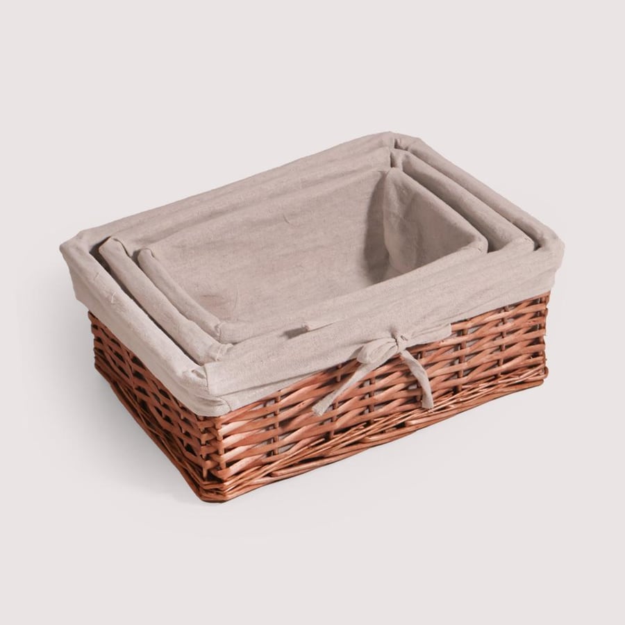Set of 3 rectangular wooden baskets