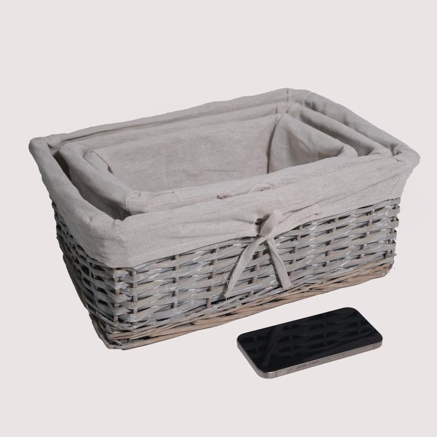 Set of 3 rectangular gray baskets
