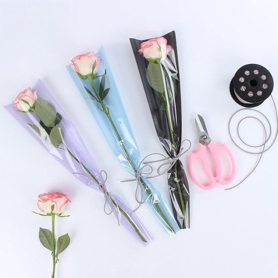 Plastic wrapping for single flowers beige (50 pieces)