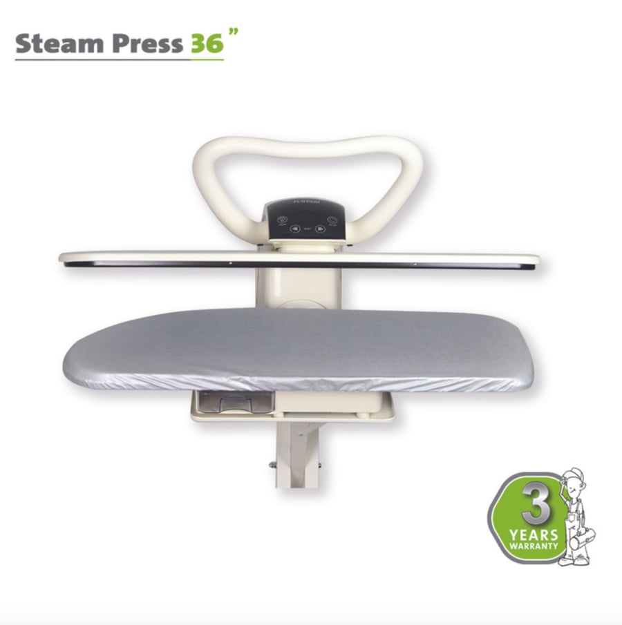 Platinum SP-9110-W Press Iron with Extra Stand 36 Inch, Water Tank Capacity 800 ML, Steam Output 90g/min, 2200 Watts, Ceramic Surface, Electronic Control, with Extra Stand - White "Refurbished product without box"